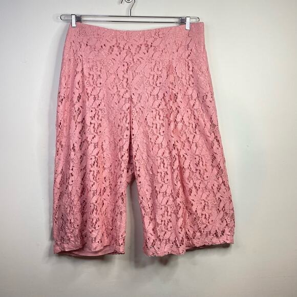 Lane Bryant Pink Lace Overlay High Waist Cropped Wide Leg Pants 26 28 New - Picture 1 of 13